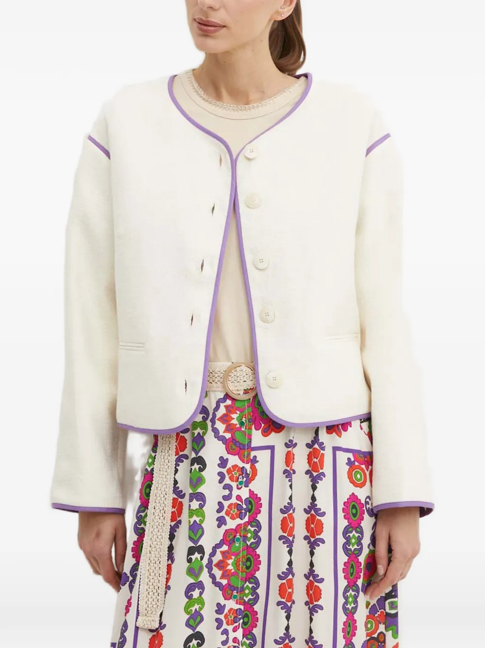 La Petite Française Voyage button contrast-rim jacket - Toni neutri