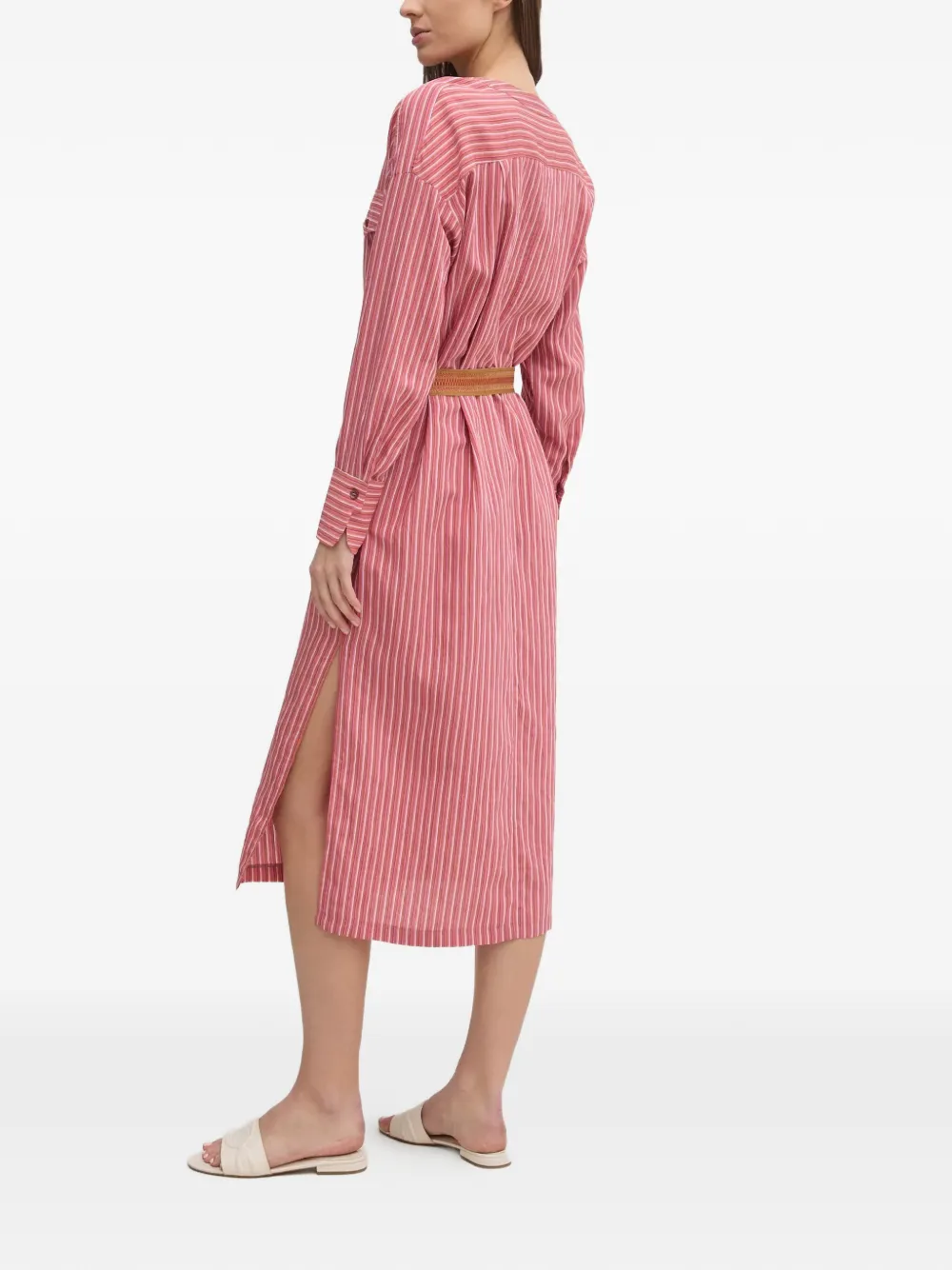 La Petite Française Reda gestreepte midi-blousejurk met borstzak Roze