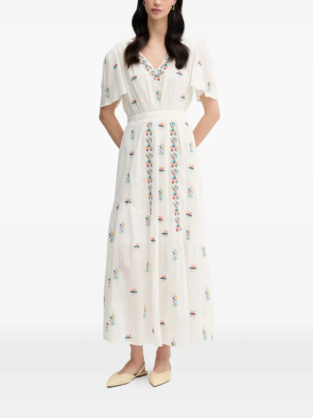 La Petite Française Rachele embroidered V-neck maxi dress - Toni neutri