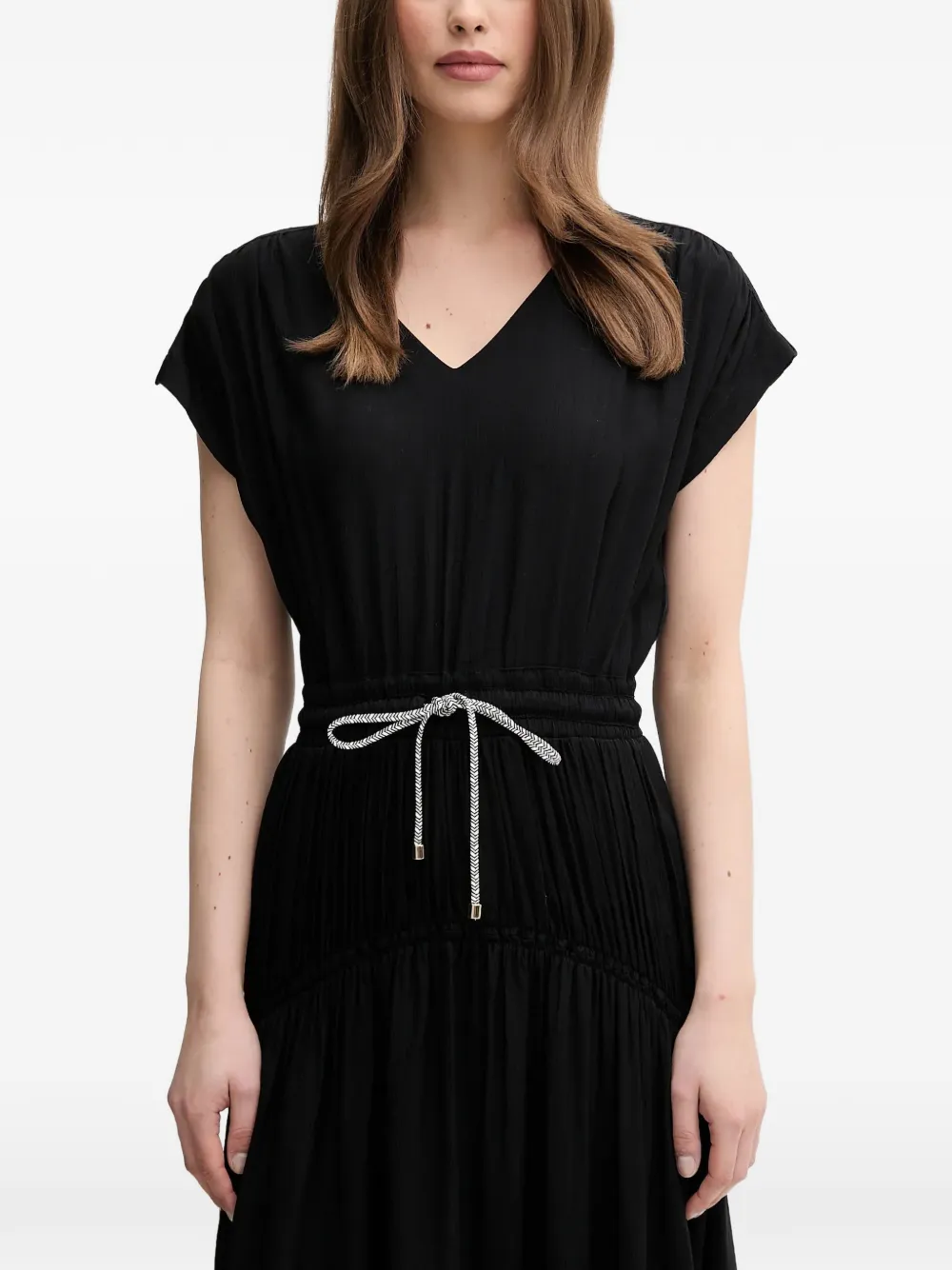 La Petite Française Rayan midi-jurk met V-hals en strikdetail Zwart