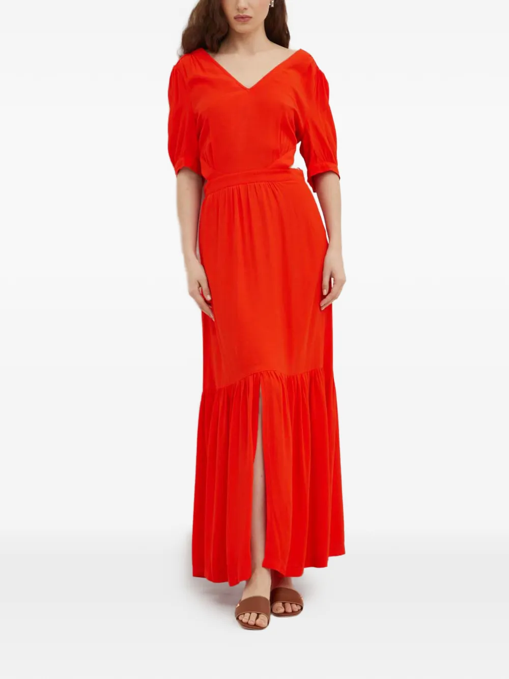 La Petite Française Retard tie-back V-neck dress - Rosso