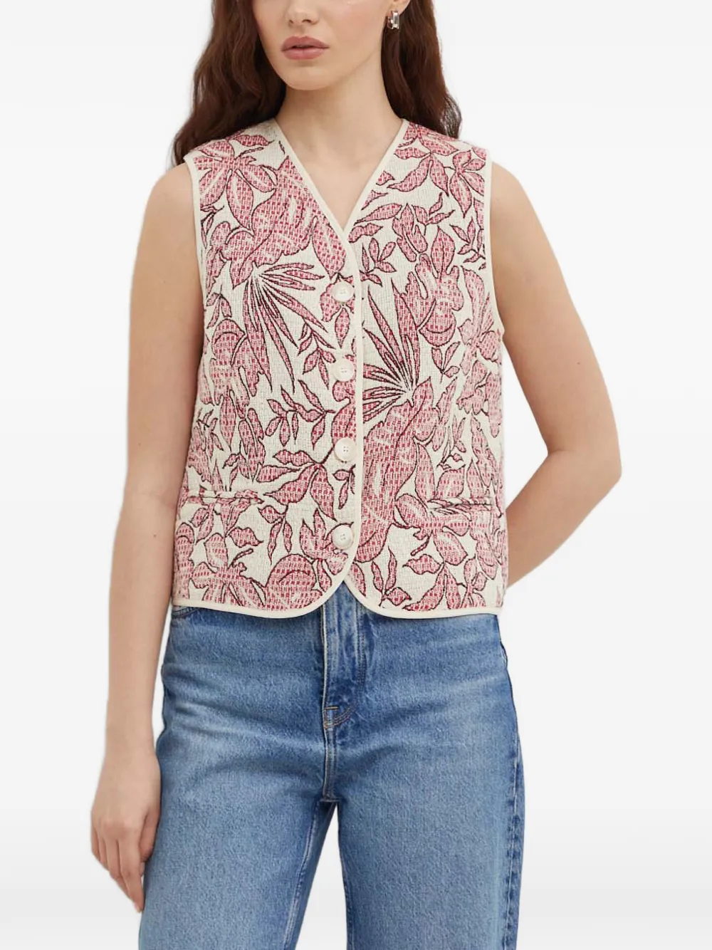 La Petite Française Gamin floral V-neck vest - Toni neutri