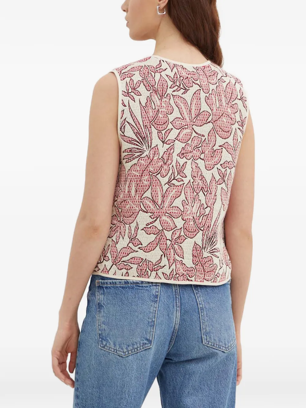 La Petite Française Gamin gilet met bloemenprint en V-hals Beige
