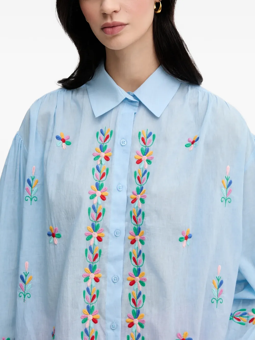 La Petite Française Chen blouse met geborduurde knoop Blauw