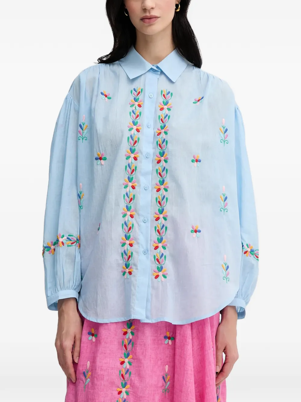 La Petite Française Chen embroidered button shirt - Blu