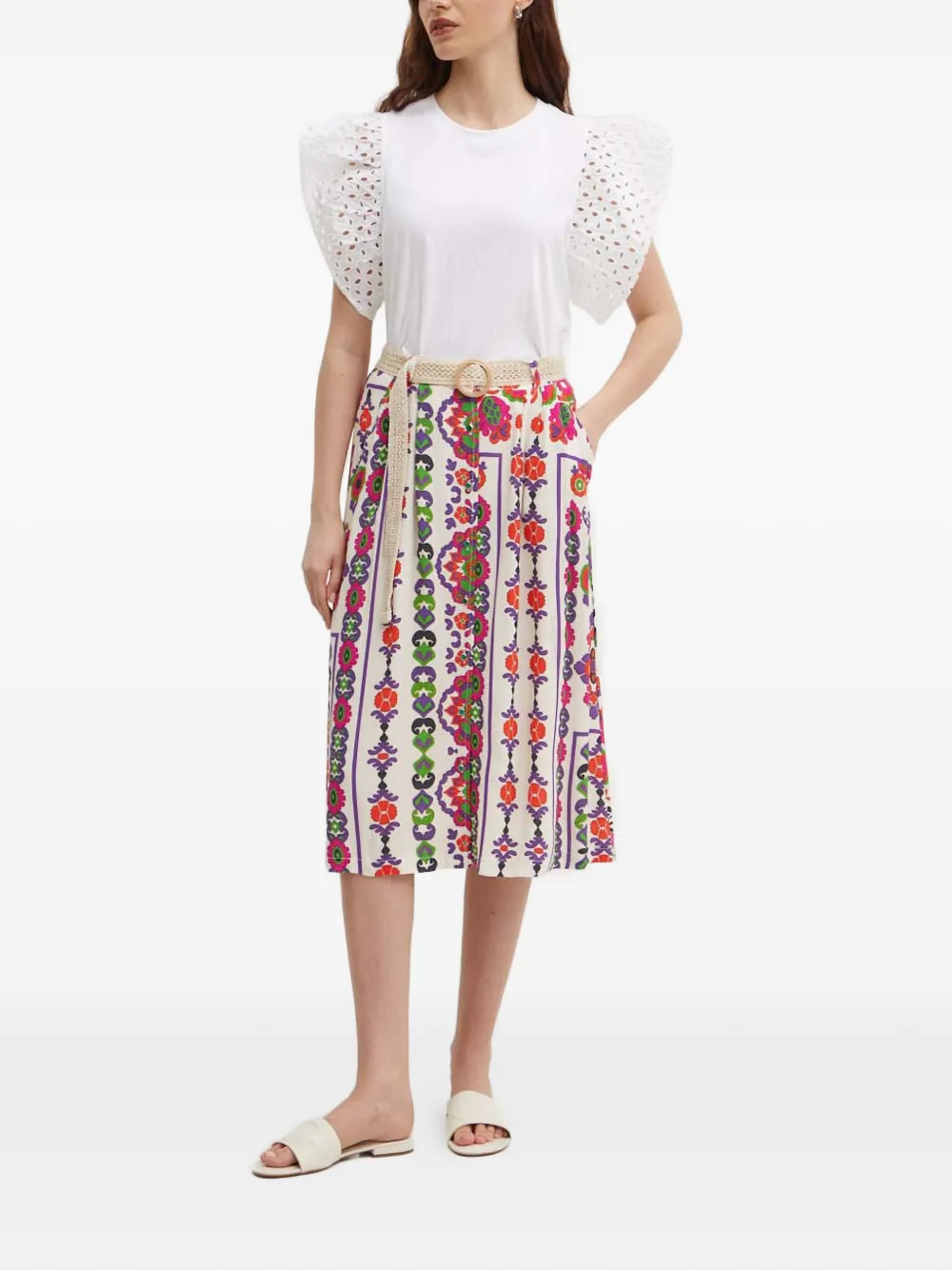  La Petite Française Jouet Floral Button Midi Skirt - Neutrals 