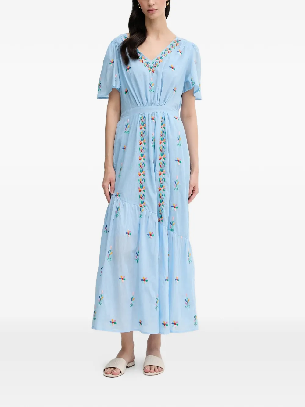 La Petite Française Rachele embroidered V-neck maxi dress - Blu