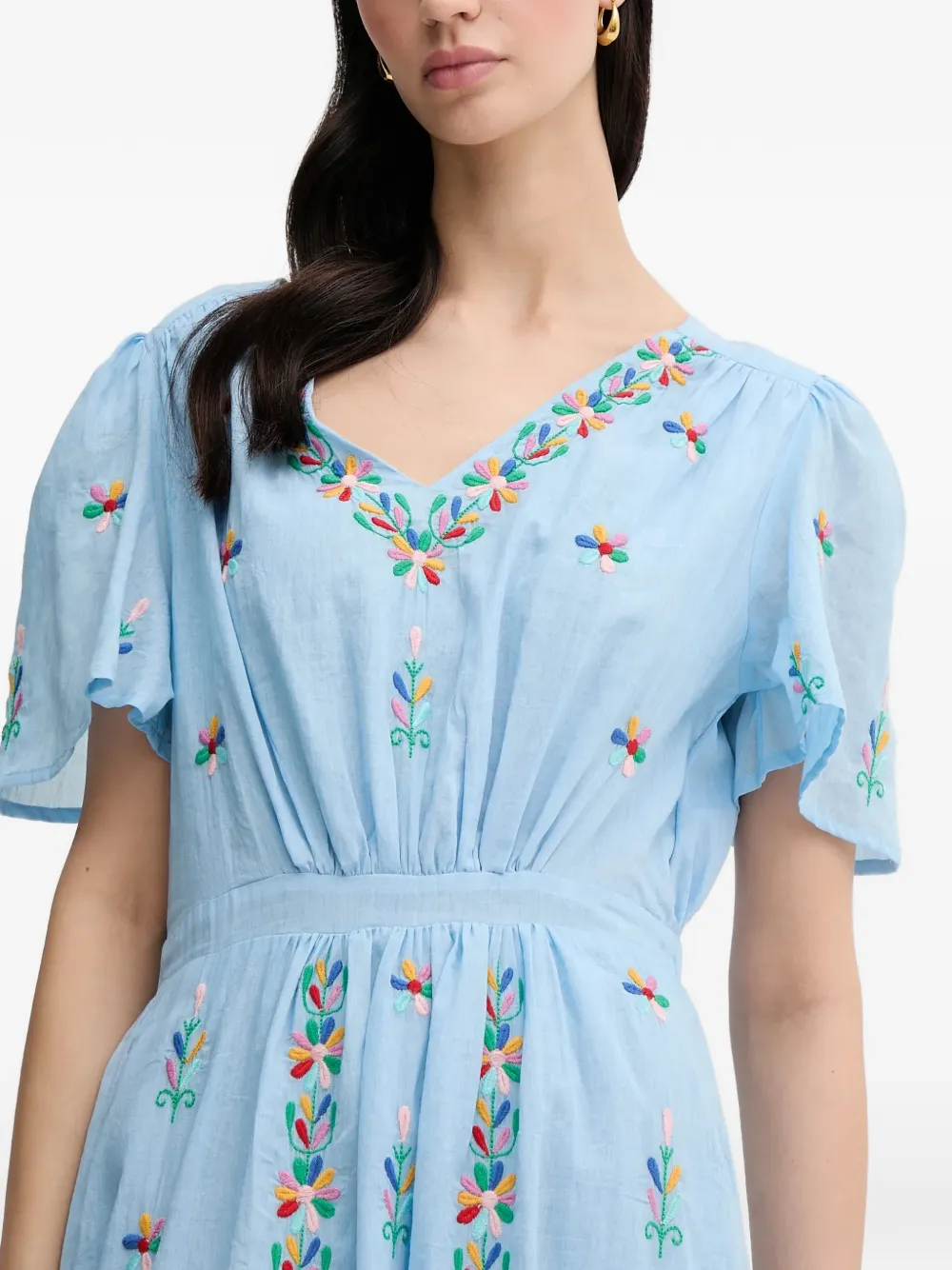 La Petite Française Rachele maxi-jurk met borduurwerk en V-hals Blauw