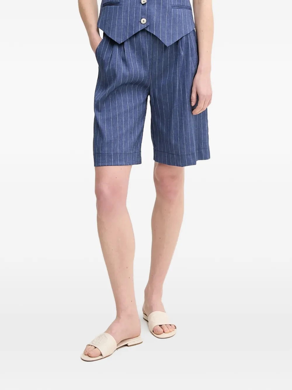 La Petite Française Solange Pinstripe Drawstring Shorts In Blue