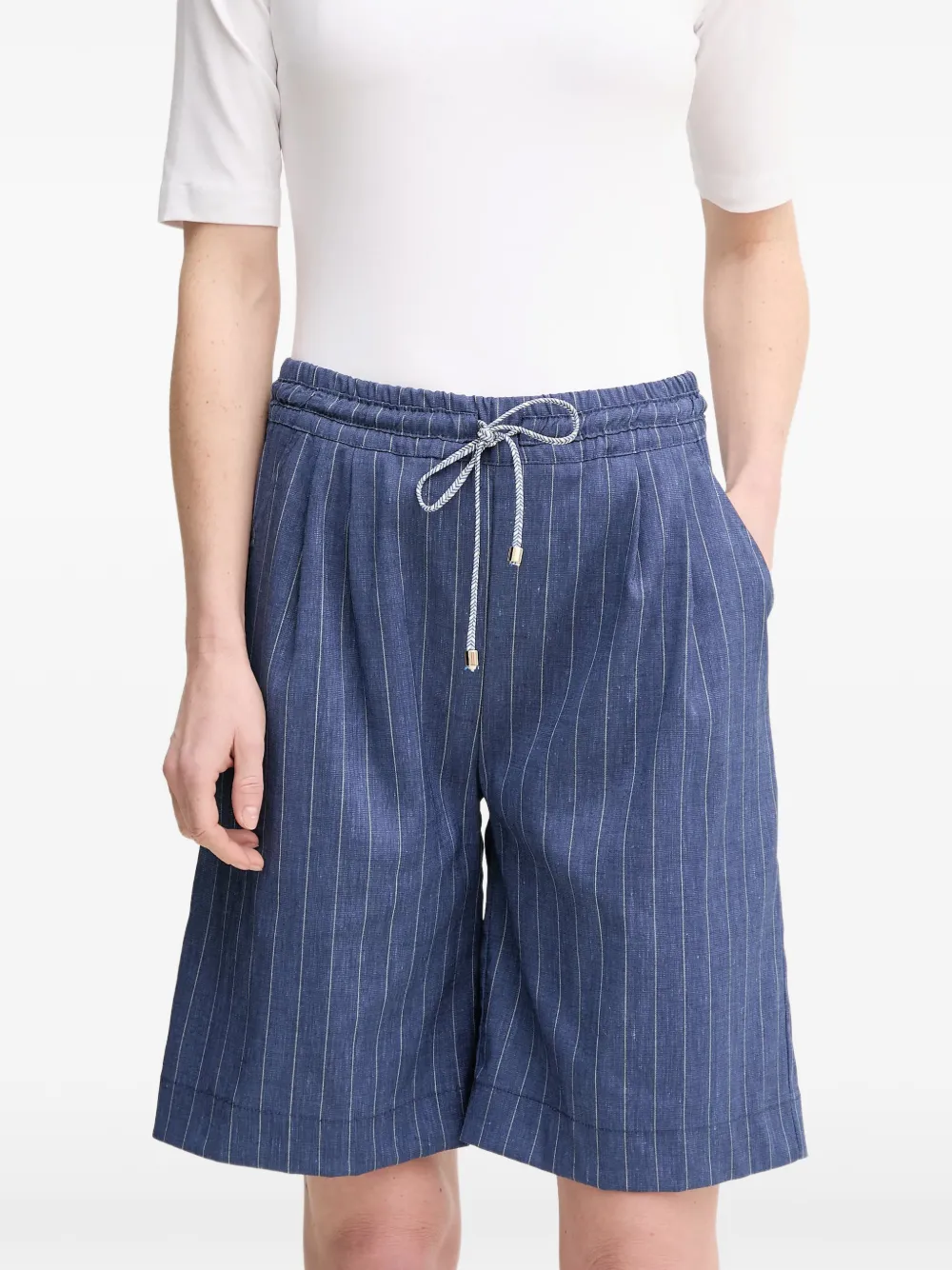 La Petite Française Solange shorts met trekkoord en krijtstreep Blauw