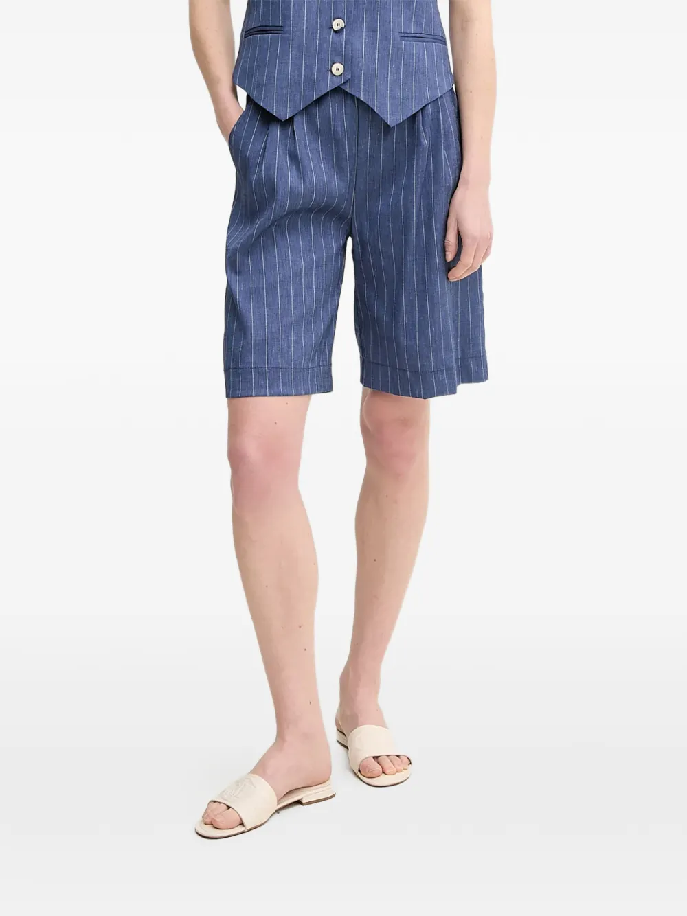 La Petite Française Shorts Solange gessati con coulisse - Blu