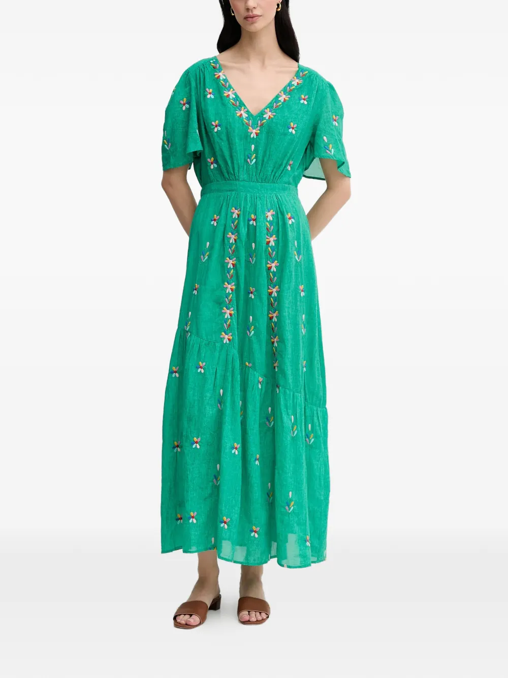 La Petite Française Rachele embroidered V-neck maxi dress - Verde