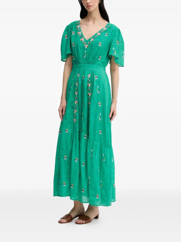 petite embroidered maxi dress La Petite Française Rachele Embroidered V-neck Maxi Dress