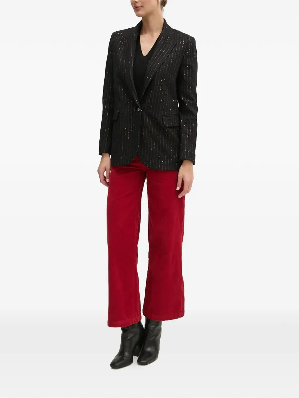 La Petite Française Veritable gestreepte blazer met knopen Zwart