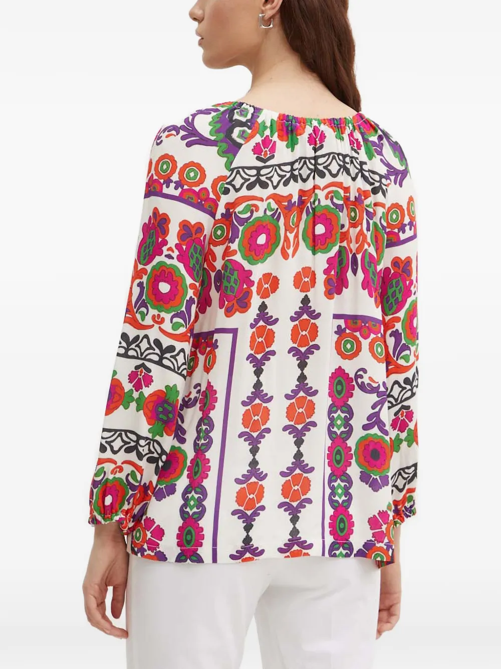 La Petite Française Bonbon top met gestrikte hals en bloemenprint Wit