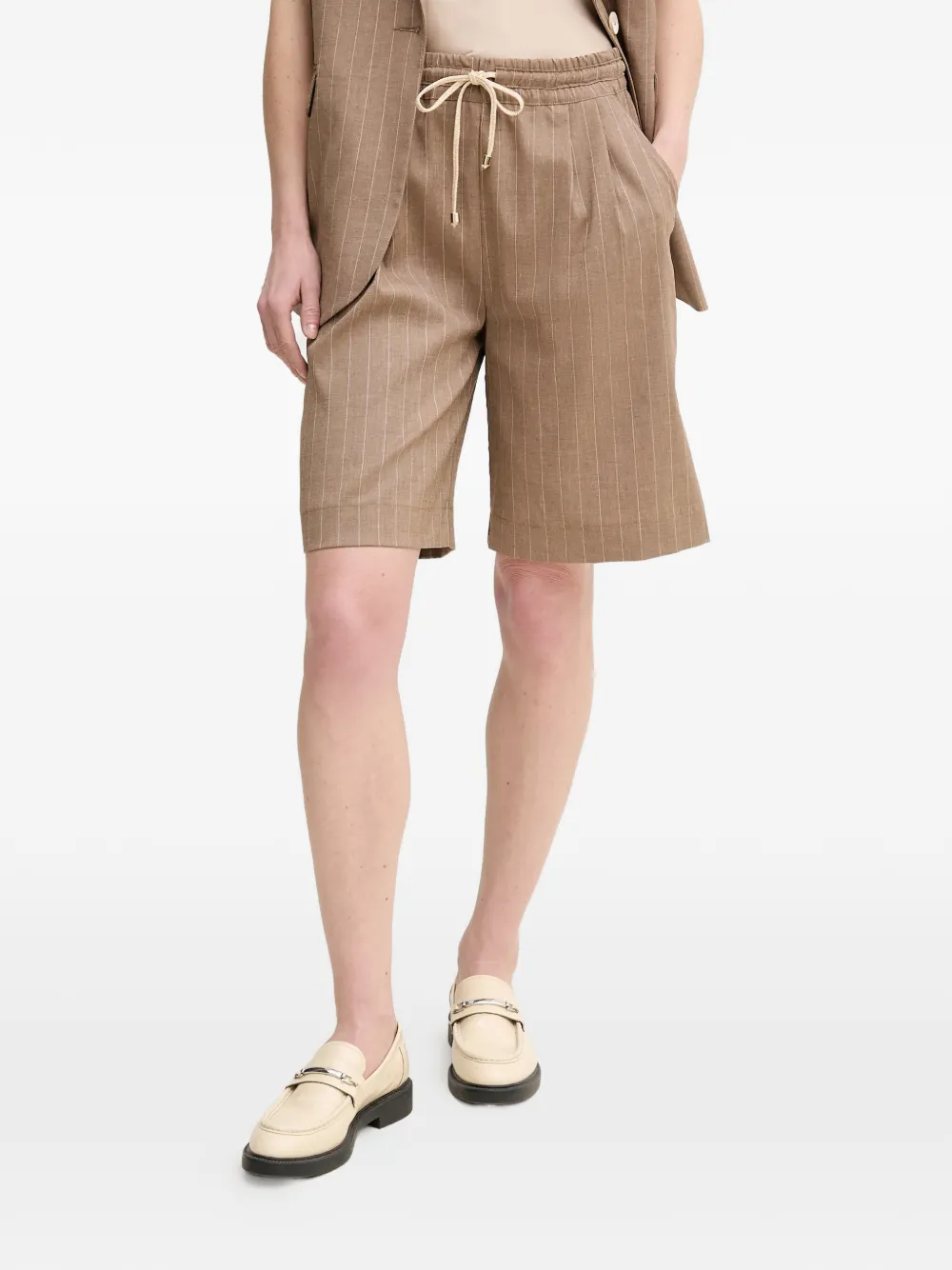 La Petite Française Solange gestreepte shorts met trekkoord Bruin