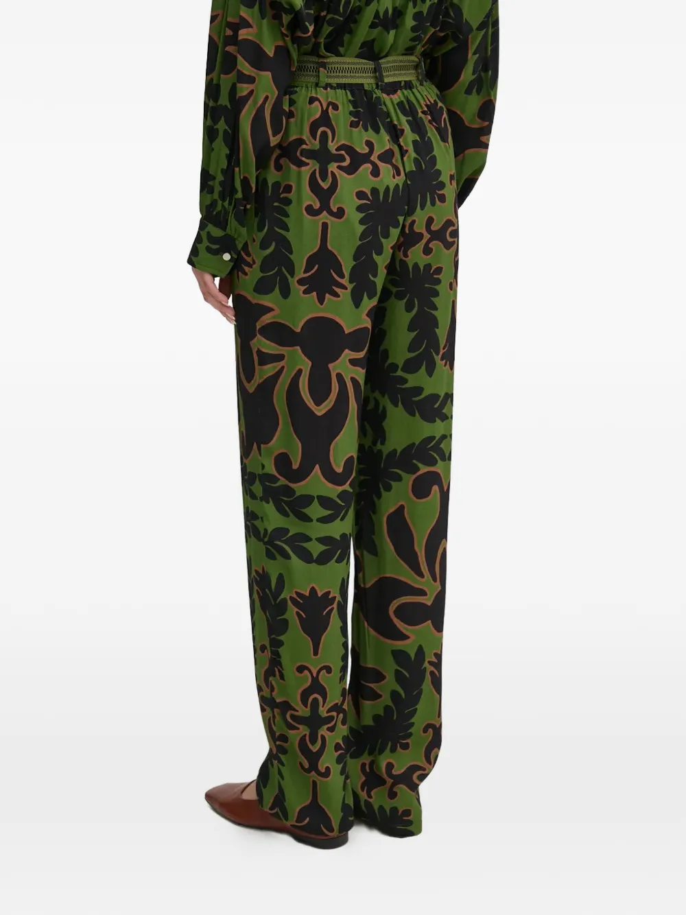 La Petite Française Pony broek met bloemenprint en ceintuur Groen