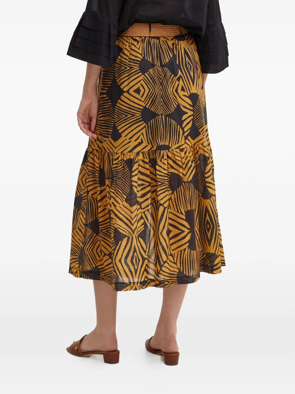 Jabot Geometric-Print Midi Skirt
