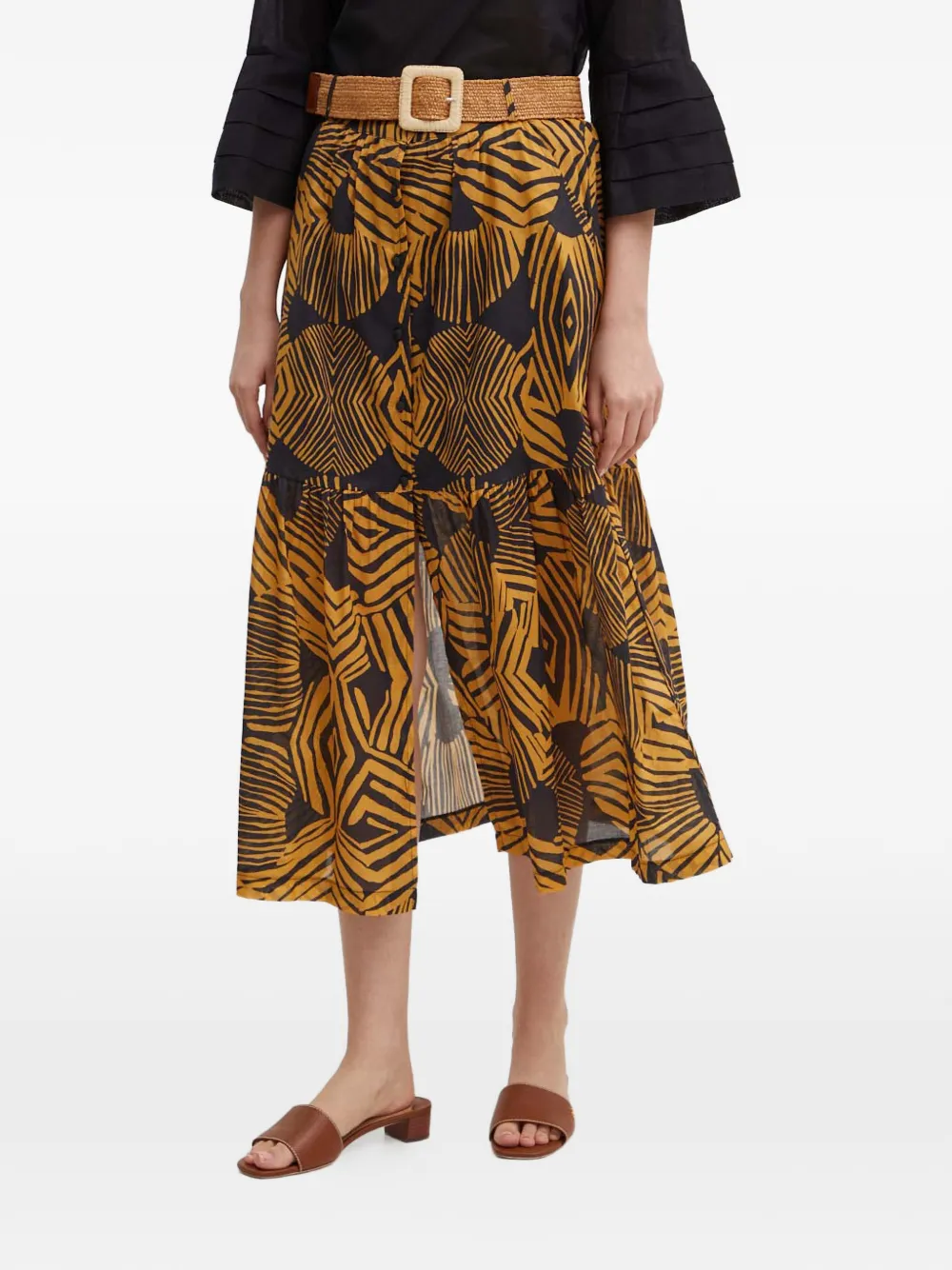 La Petite Française Jabot geometric-print midi skirt - Marrone