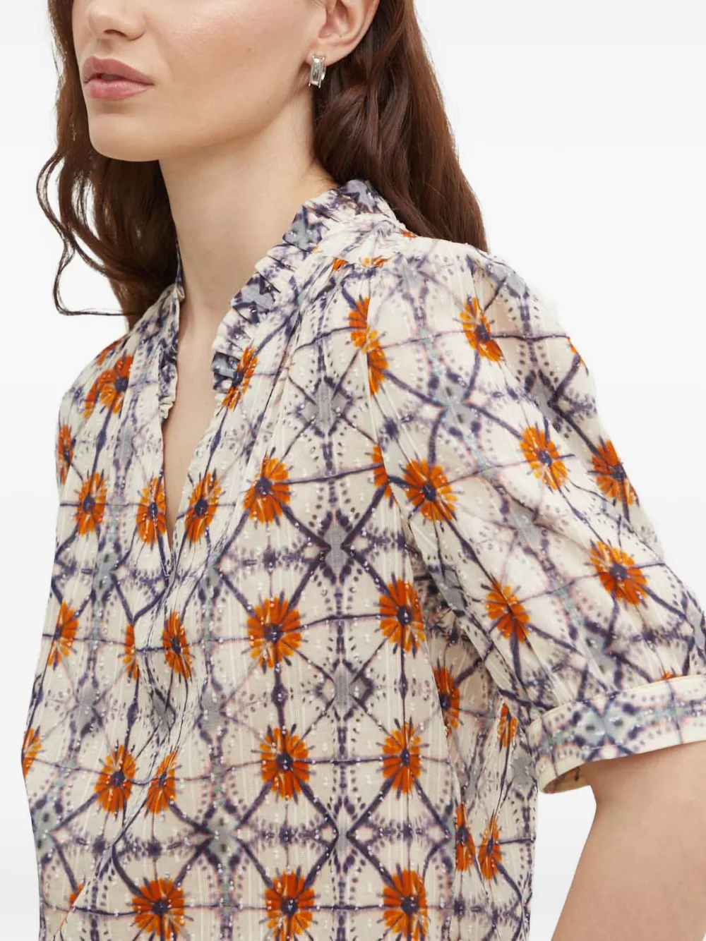  La Petite Française Beton Ruffled V-neck Blouse - Neutrals 