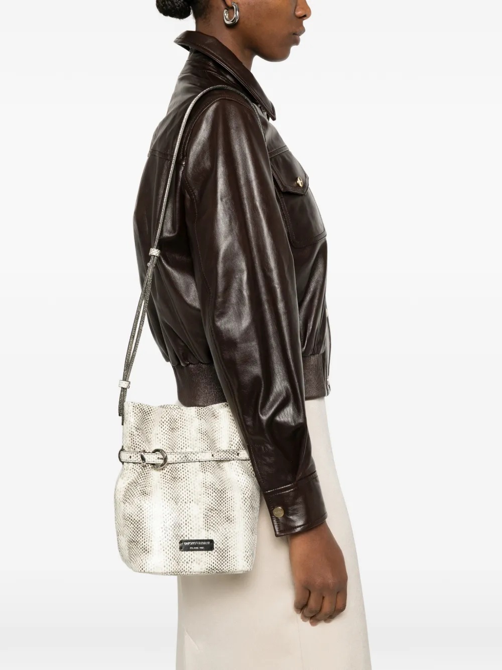 Emporio Armani snake-effect Leather Bucket Bag | Neutrals | FARFETCH HK