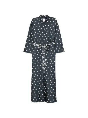 self portrait pleated polka dot dress self-portrait - Black Taffeta Polka Dot Midi Dress