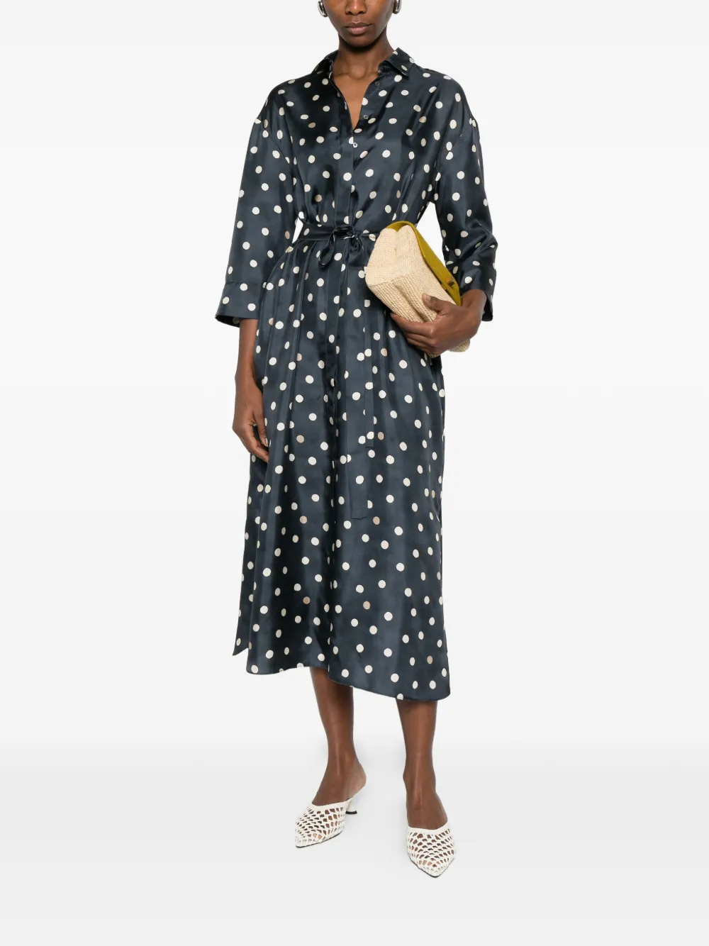  's Max Mara Polka Dot Long-sleeved Dress - Blue 