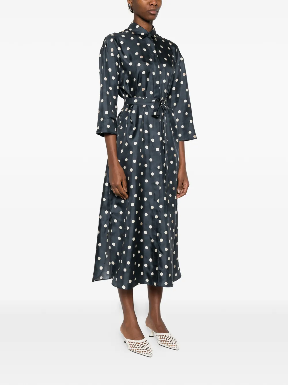  's Max Mara Polka Dot Long-sleeved Dress - Blue 