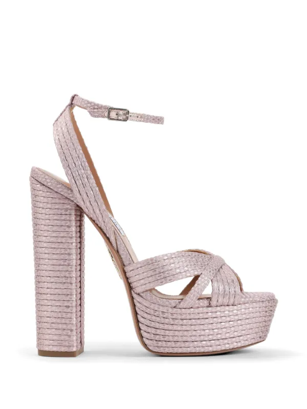 Aquazzura Sundance Plateau Crossover Platform Sandals in Pink