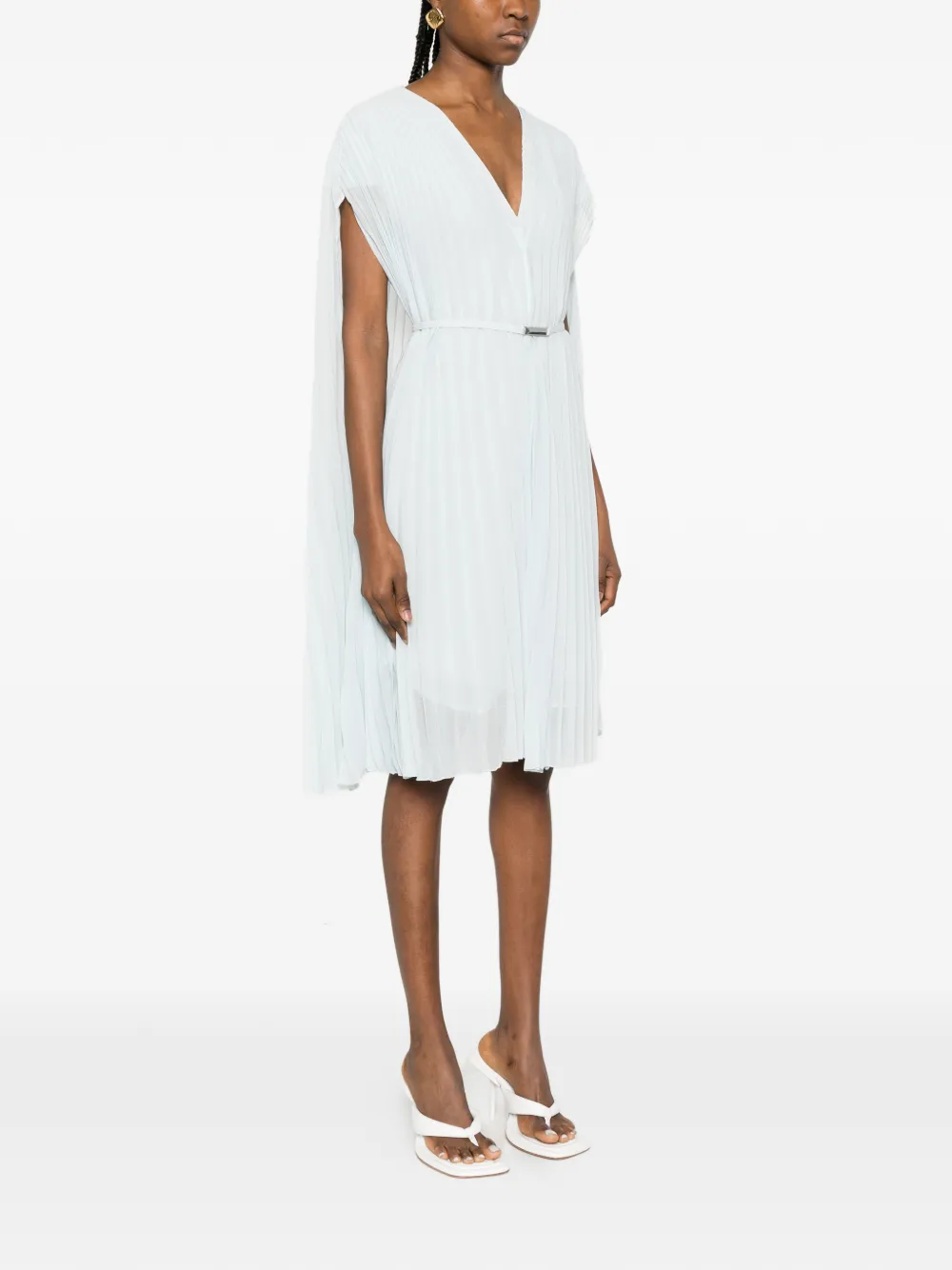Doplisse V-Neck Pleated Midi Dress