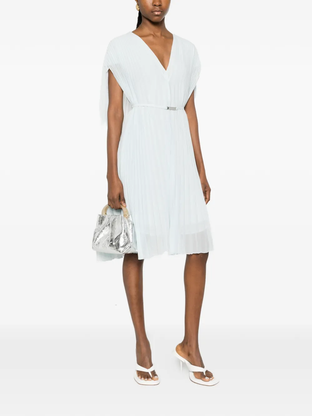 Doplisse V-Neck Pleated Midi Dress