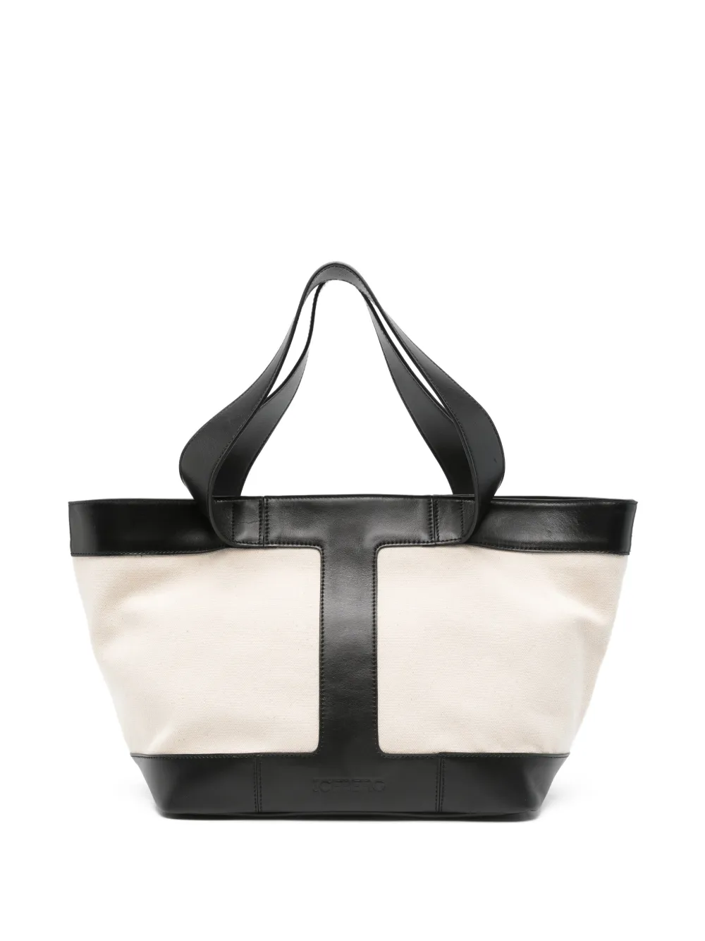 Iceberg large leather-panelled canvas shoulder bag - Toni neutri