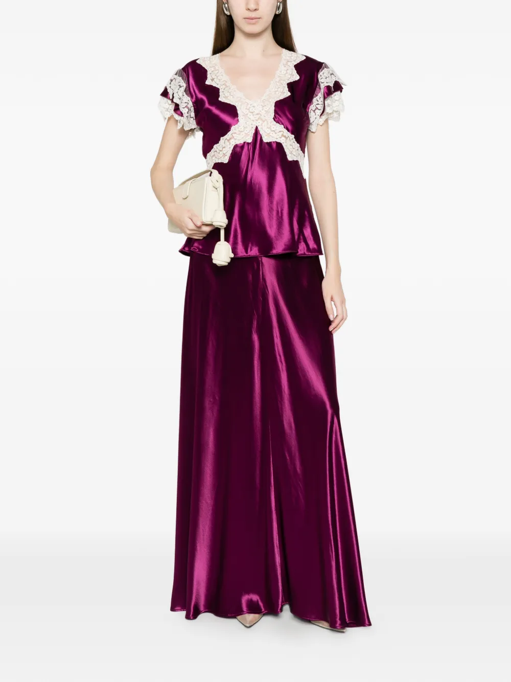 Alberta Ferretti Blouse met V-hals en kant Paars
