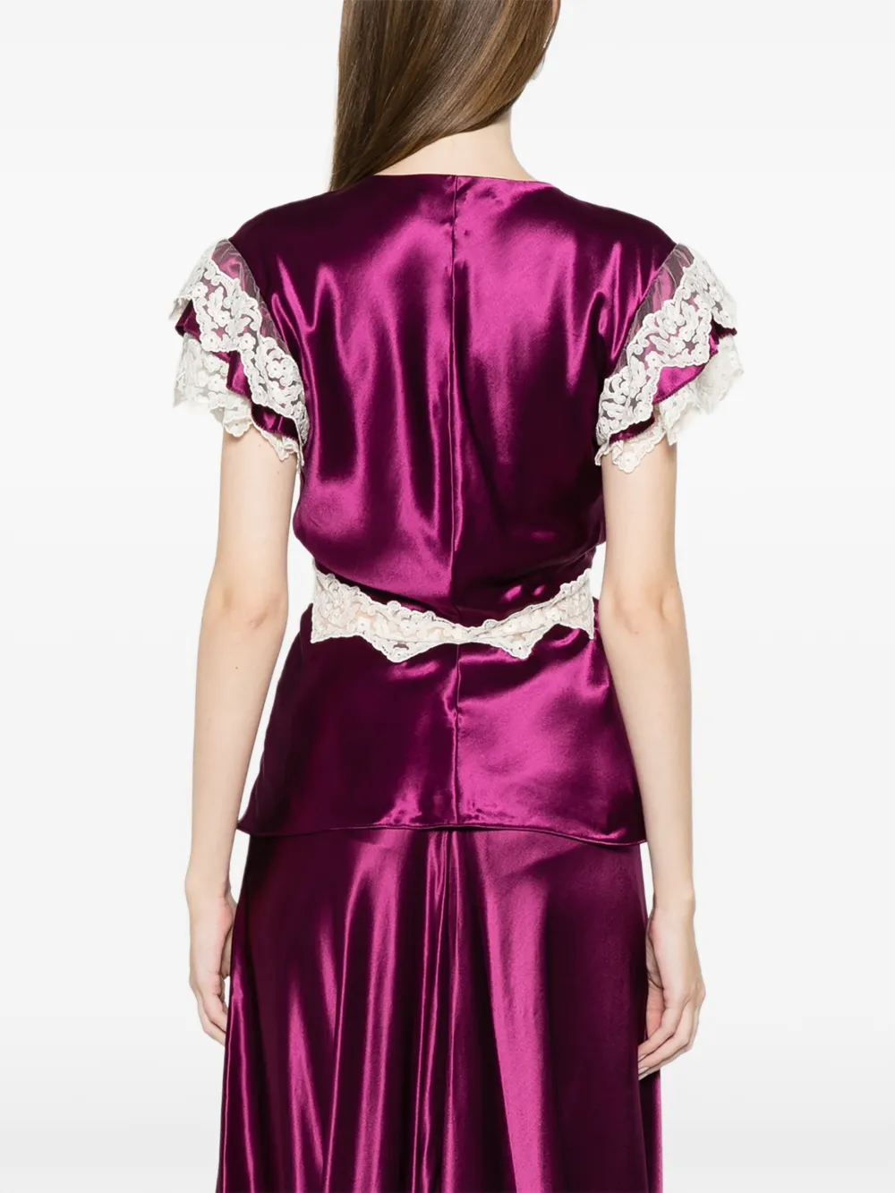 Alberta Ferretti Blouse met V-hals en kant Paars