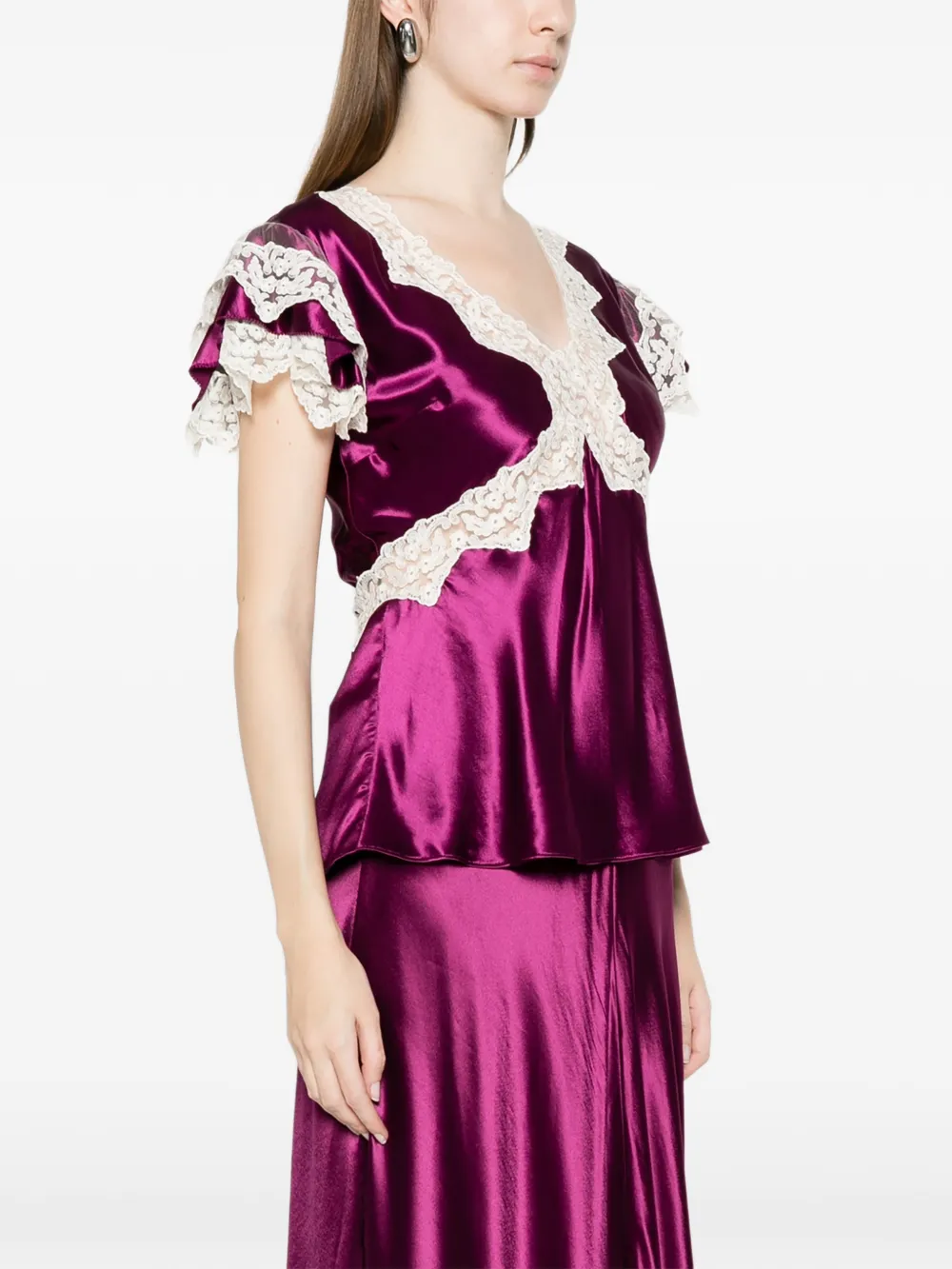 Alberta Ferretti Blouse met V-hals en kant Paars