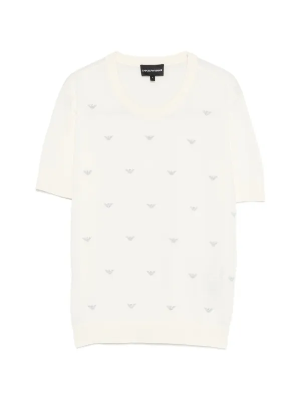 Emporio Armani Sweater with All-over Micro Eagle Embroidery in White