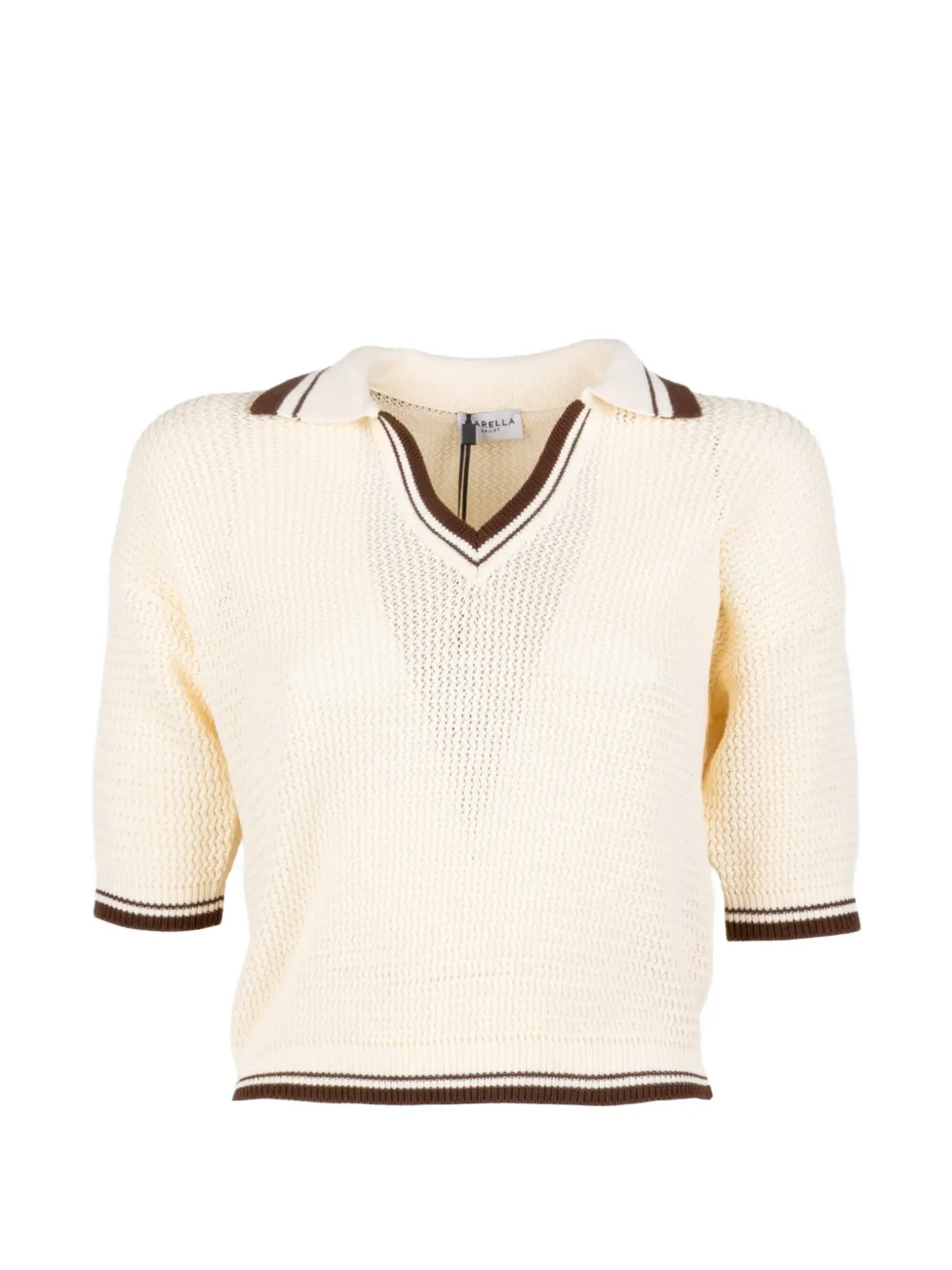 Marella V-neck striped polo-collar top - Toni neutri