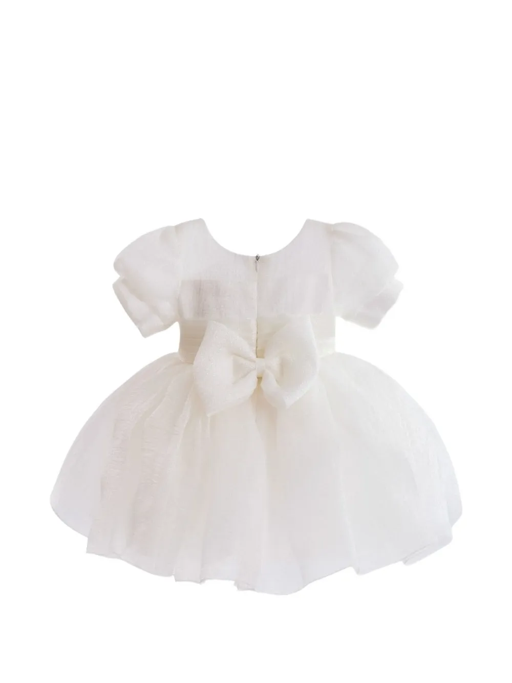  Tulleen Puff-sleeve Bow-detail Dress - Neutrals 