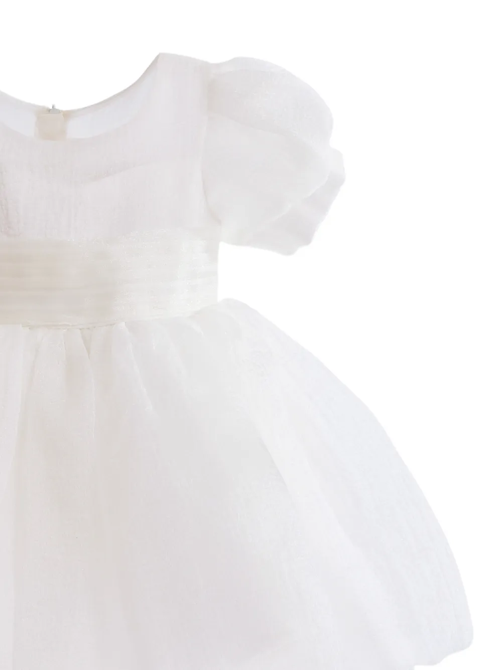 Tulleen Jurk met pofmouwen en strikdetail Beige