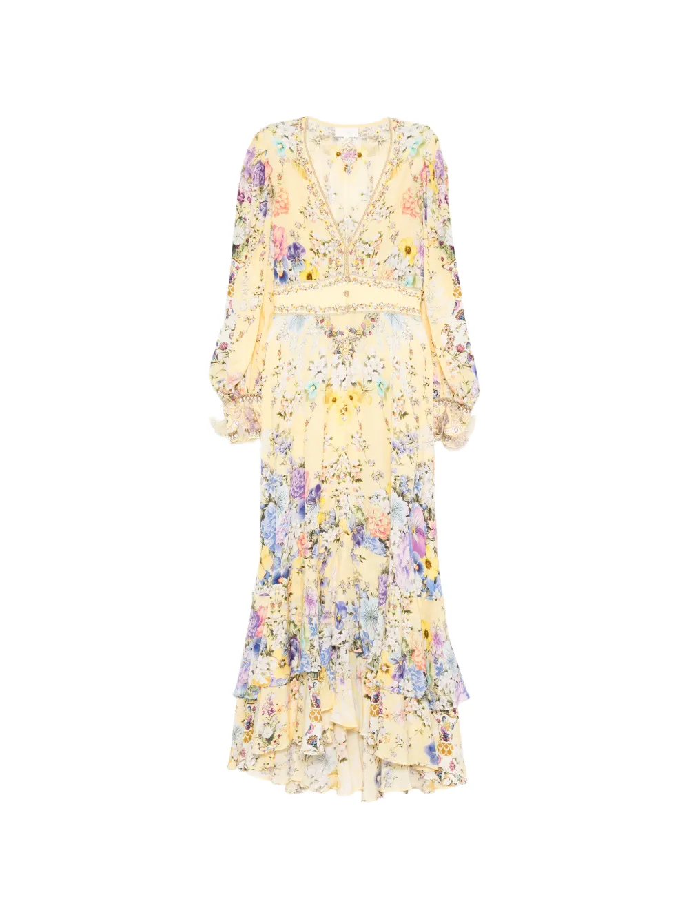 Camilla ruffled floral-print midi dress - Yellow