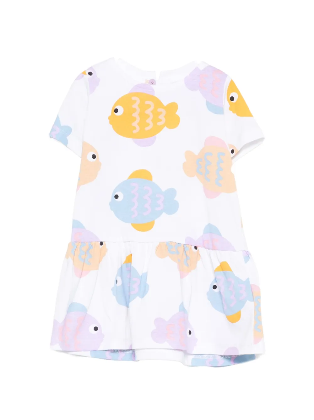 Stella McCartney Kids fish-print ruffled dress - Bianco