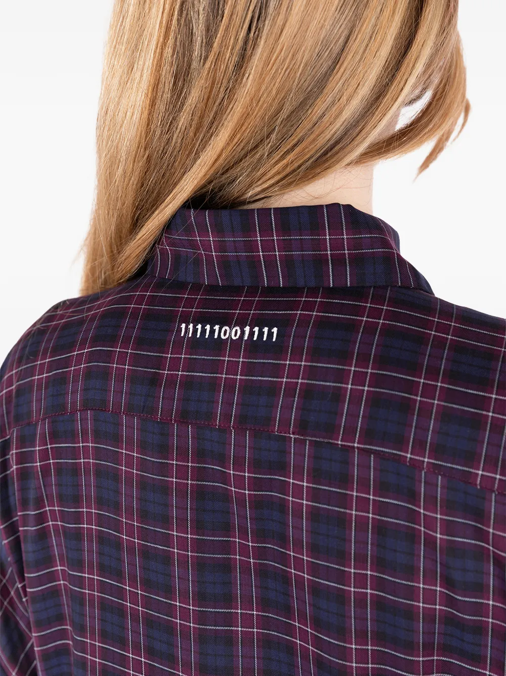 Société Anonyme Geruite midi-jurk met gestrikte taille Blauw
