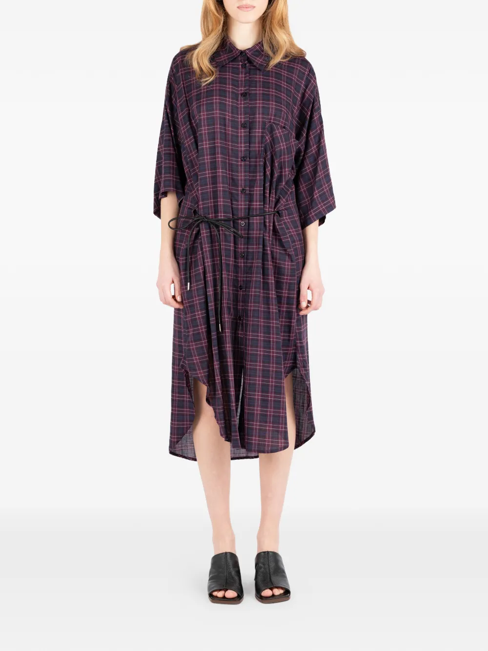 Société Anonyme checked tie waist midi dress - Blu