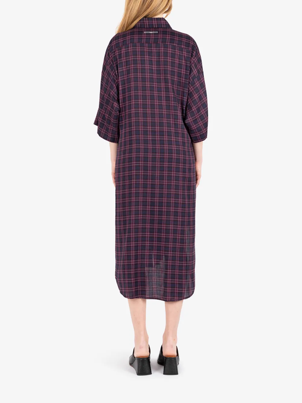 Société Anonyme Geruite midi-jurk met gestrikte taille Blauw