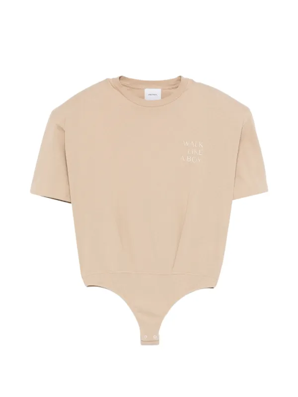 Halfboy Slogan-print Darted Bodysuit in Neutrals