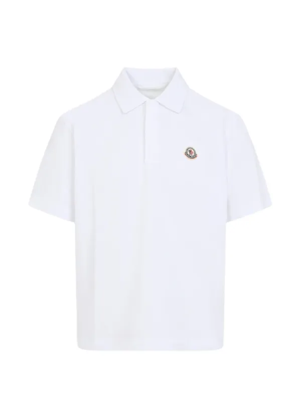Moncler Logo Cotton Piqué Polo Shirt in White