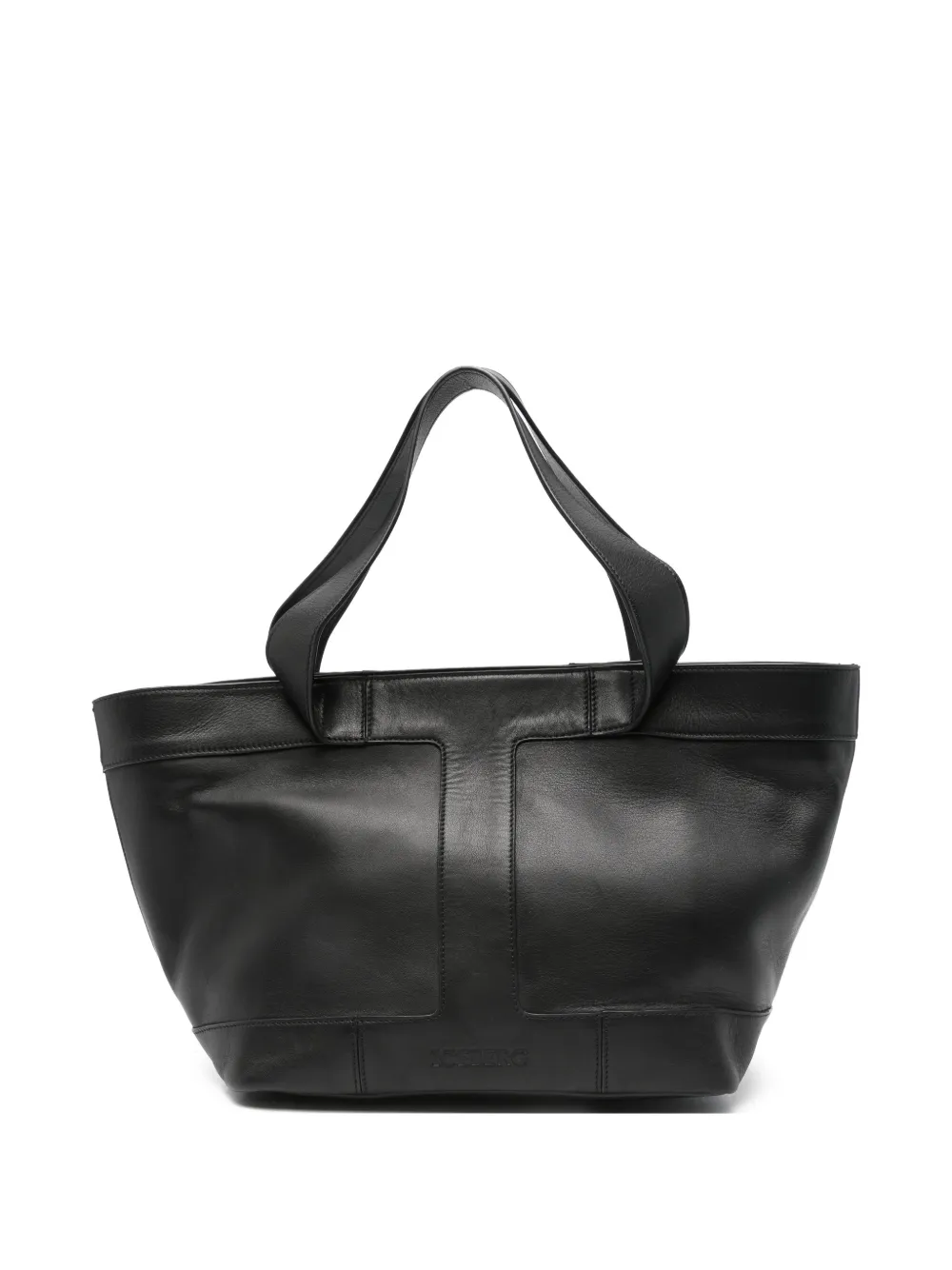 Iceberg large debossed-logo leather shoulder bag - Black
