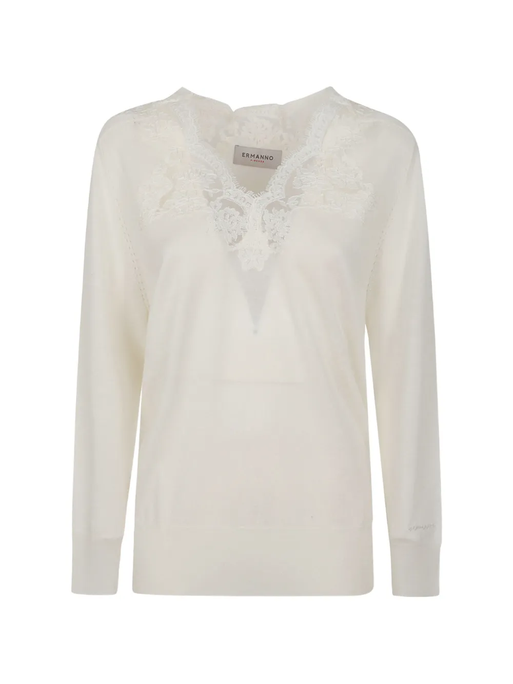Ermanno Scervino lace-detail V-neck top - Toni neutri