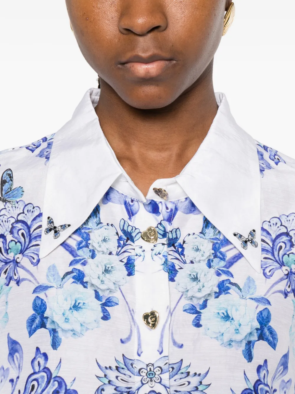 Camilla Mini-jurk met bloemenprint en gewelfde afwerking Wit