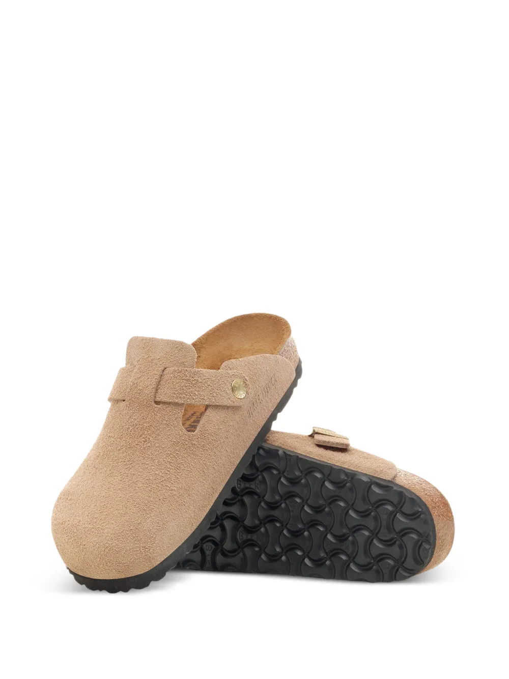 Birkenstock Boston suède slippers met metalen gesp Beige